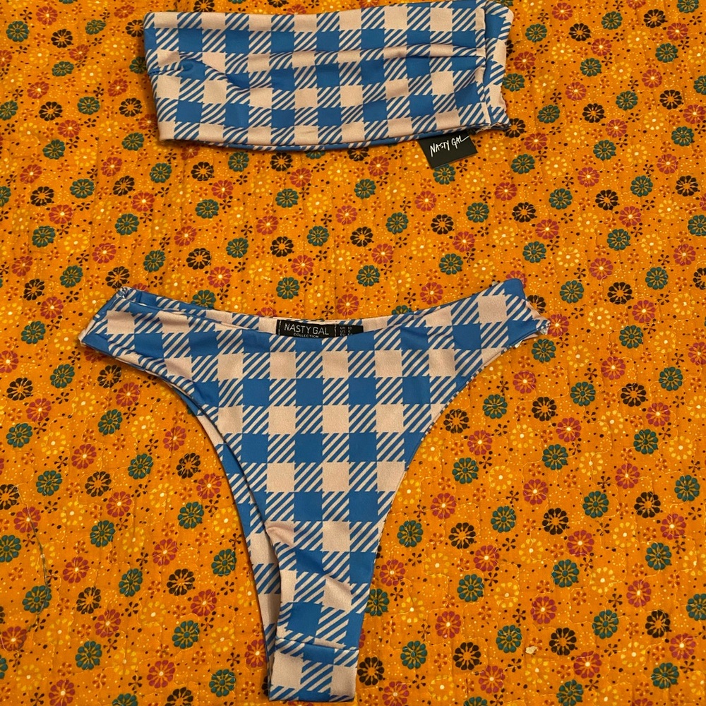 Plaid blue and white nasty gal bathing suit